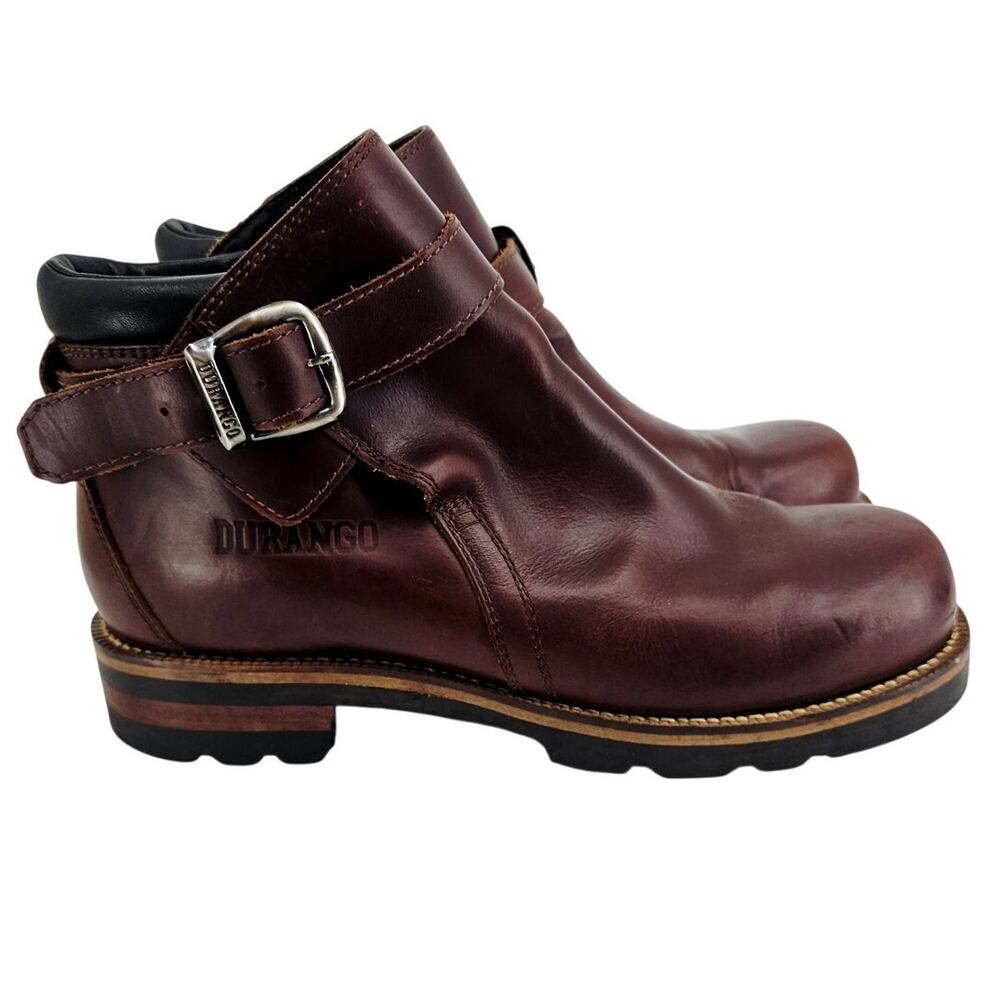 Vintage Durango Buckle leather boot cognac brown ankle short moto men's 12 D